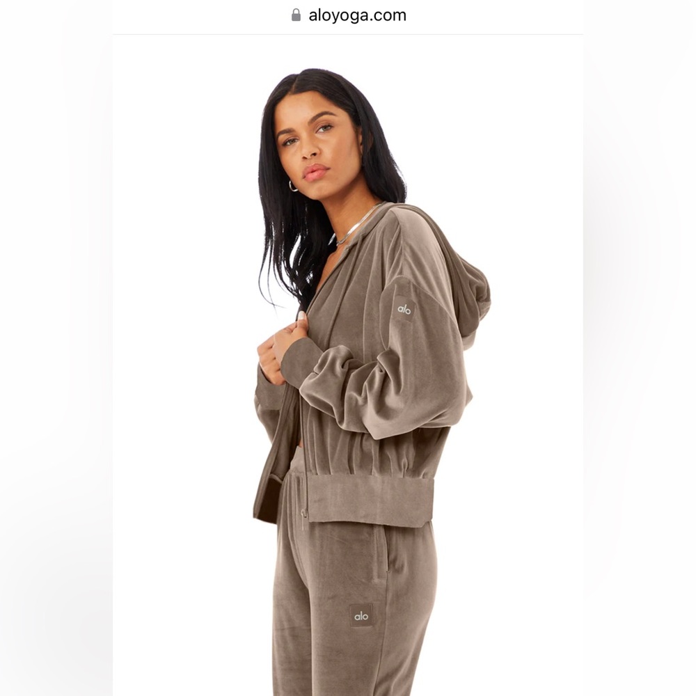 ALO yoga velour pant and zip hoodie set